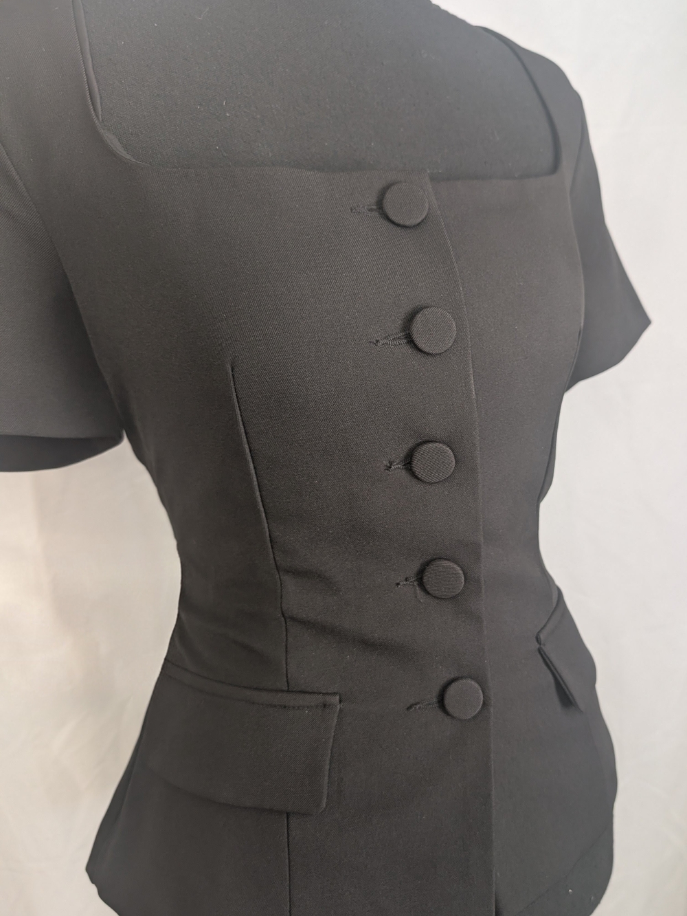 NWT Fashion Nova Black Fitted Structured Button Front Top Blouse XS
